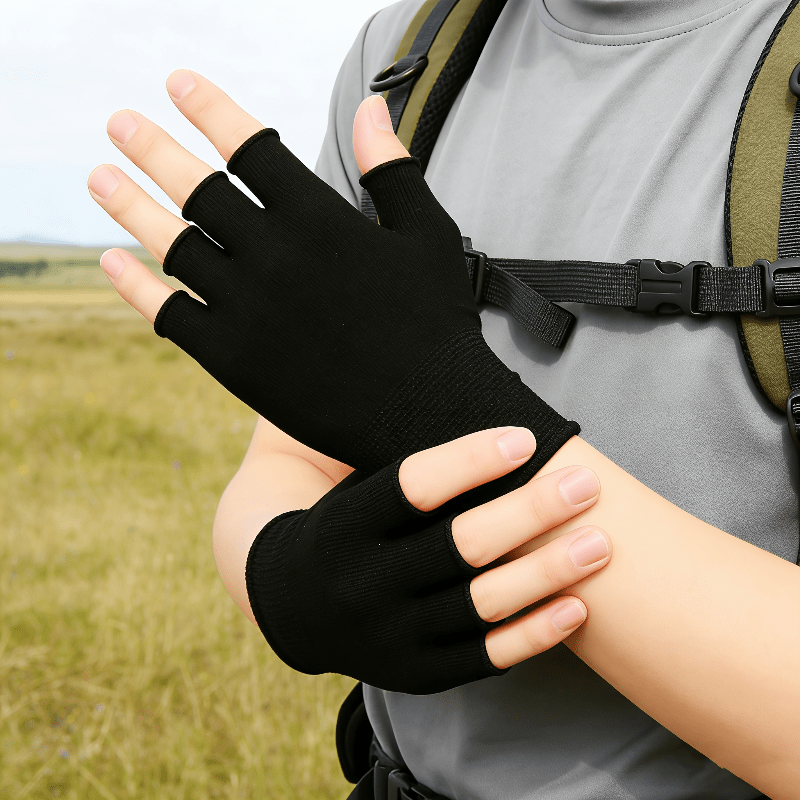 Fingerless Glove Knit - Черные вязаные перчатки без пальцев, дышащие