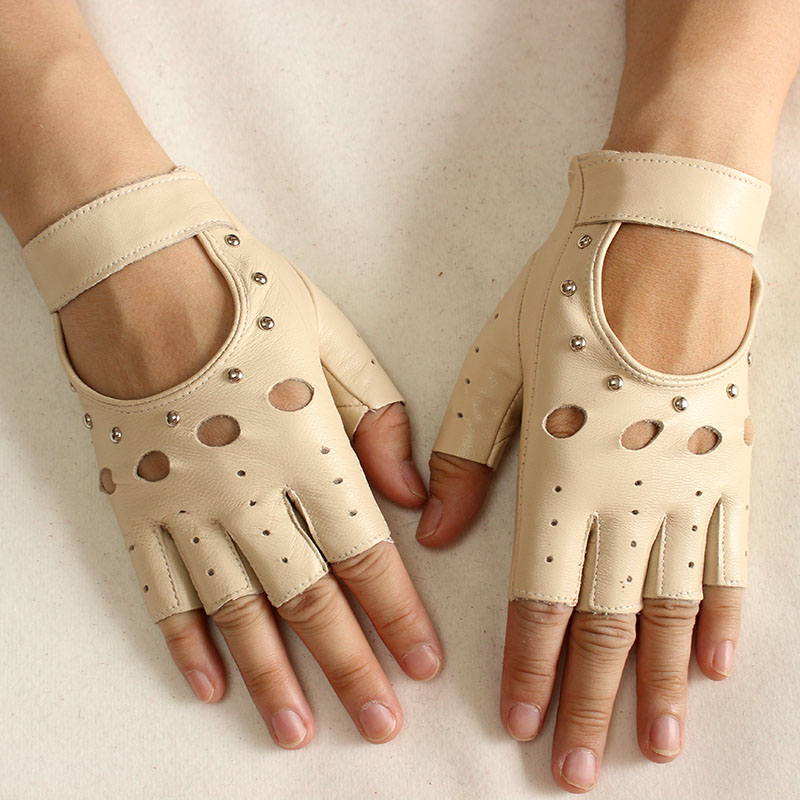 Leather Driving Glove - Женские кожаные перчатки без пальцев, тонкие,