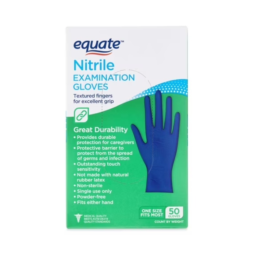 Exam Glove Nitrile - Нитриловые смотровые перчатки Equate, универсальный размер,