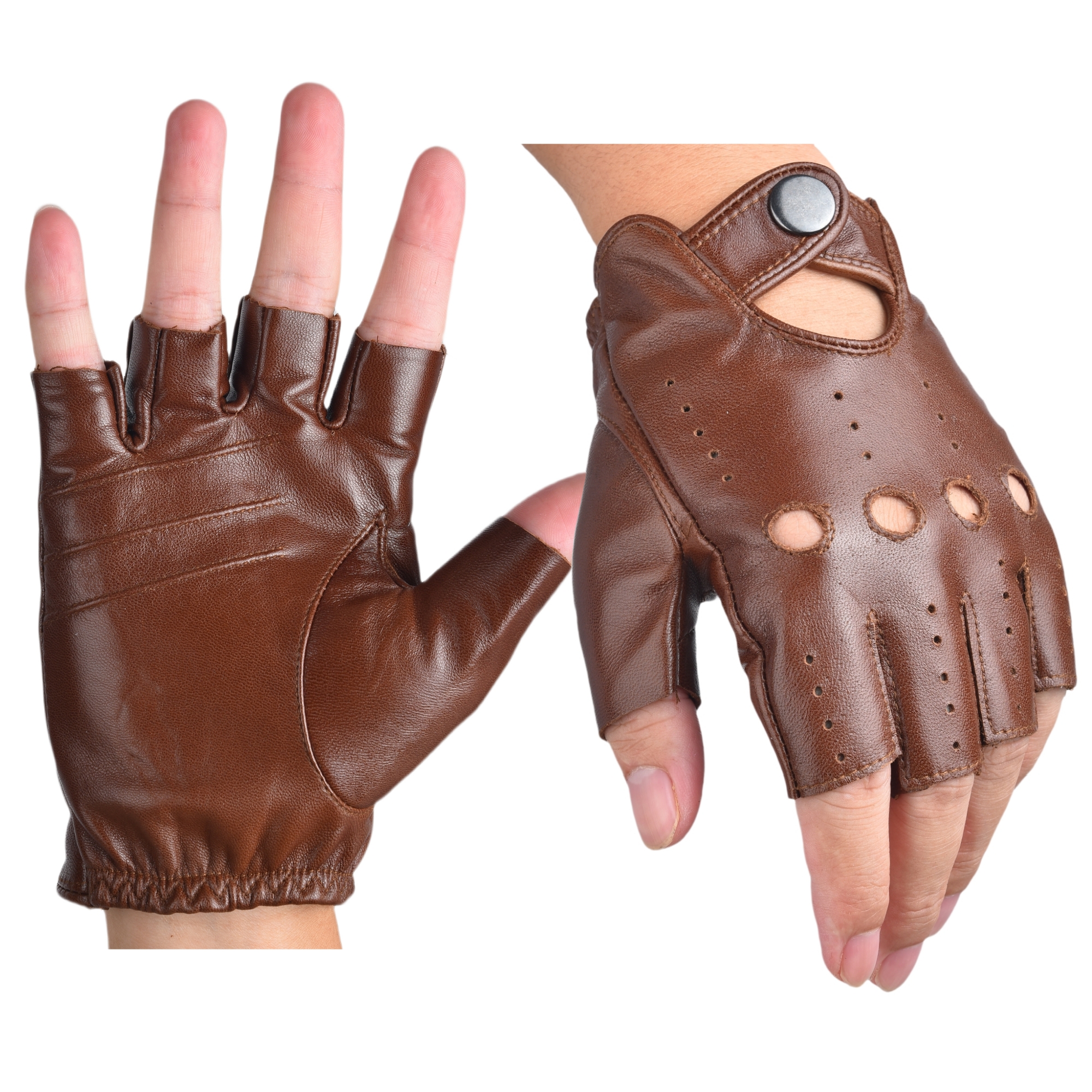 Leather Driving Glove - Мужские кожаные перчатки без пальцев с
