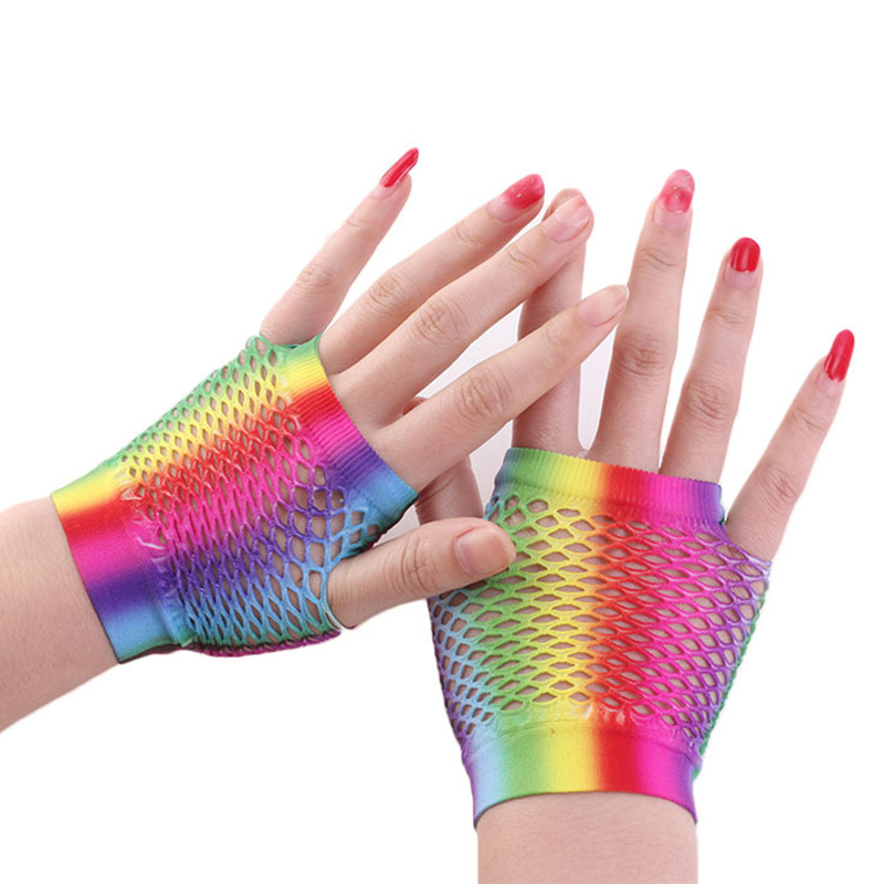 Fingerless Glove Knit - Женские сексуальные короткие сетчатые перчатки радужного