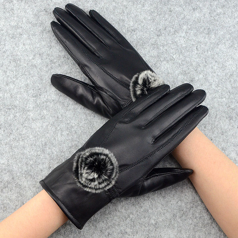 Wool Glove Lined - Женские зимние перчатки из натуральной кожи,