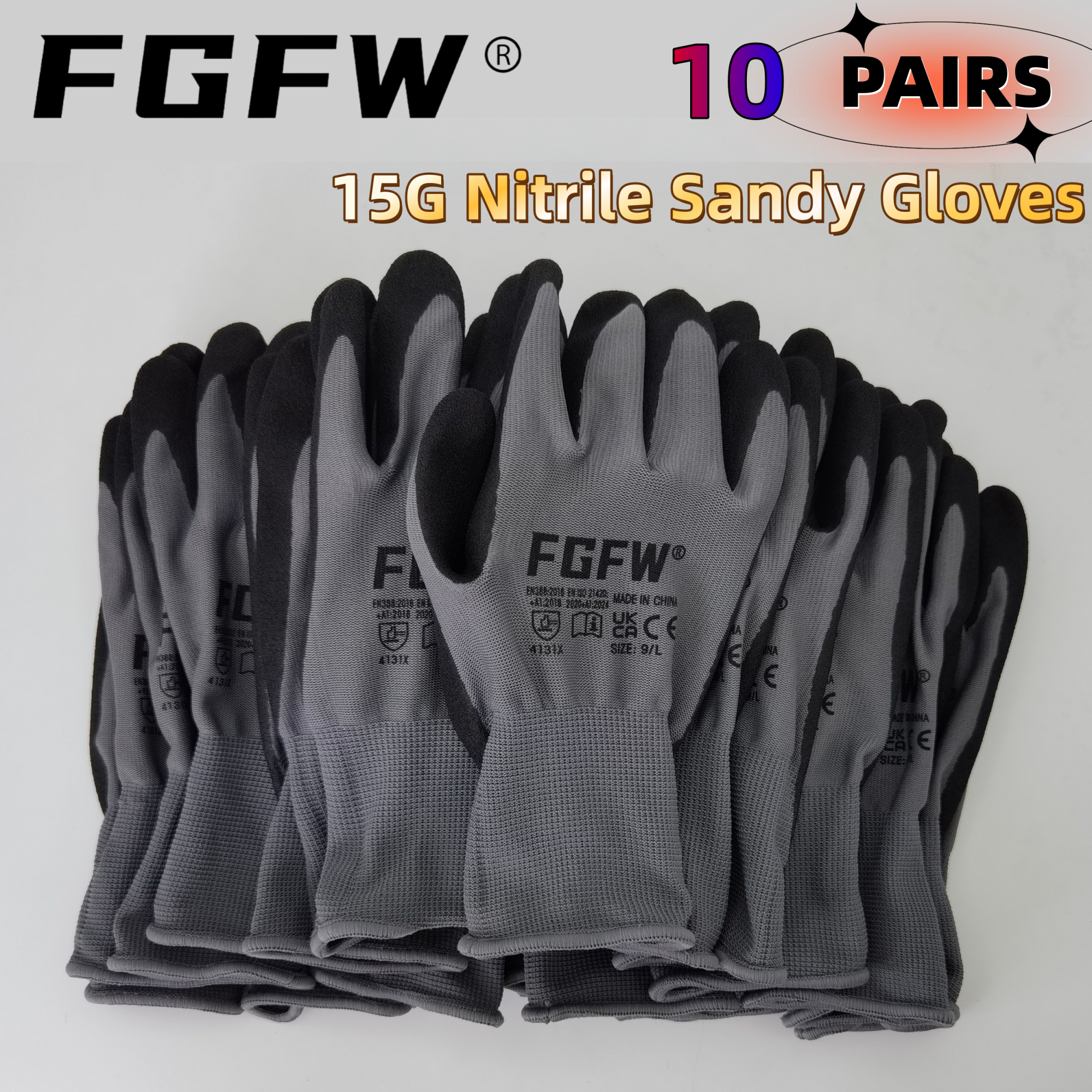 Nitrile Mechanic Glove - FGFW 10 пар серых нитриловых рабочих