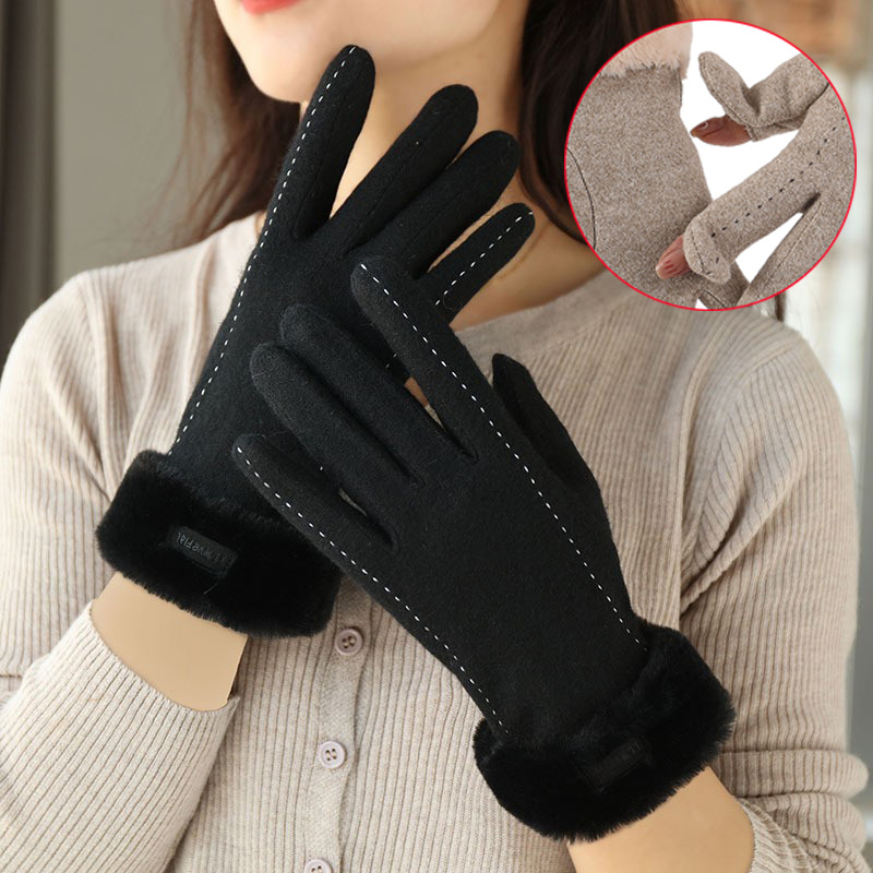 Wool Glove Lined - Женские зимние перчатки с откидной крышкой,