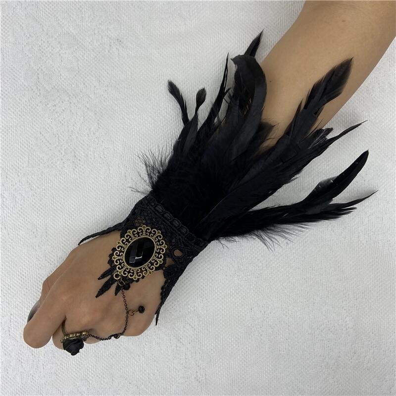 Motorcycle Glove Knuckle - Кружевные перчатки с перьями для Хэллоуина,