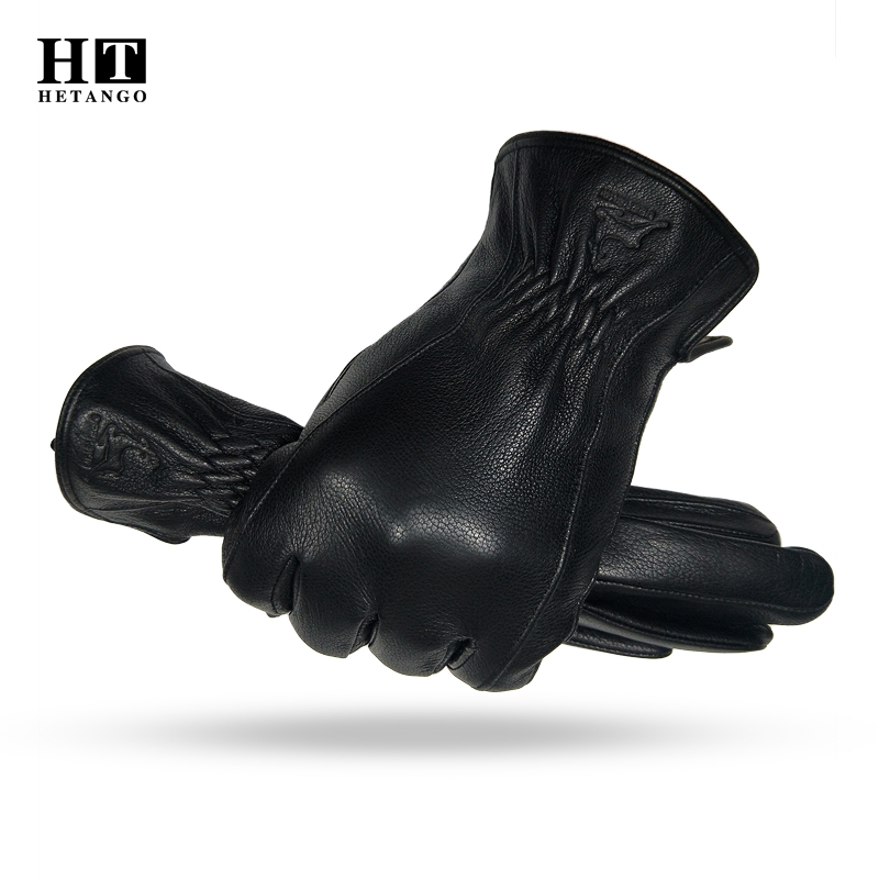 Wool Glove Lined - ﻿ Зимние мужские черные кожаные перчатки